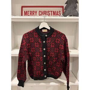 Vintage PENDLETON Norwegian Ski Sweater Red & Black Snowflake- Women's 40